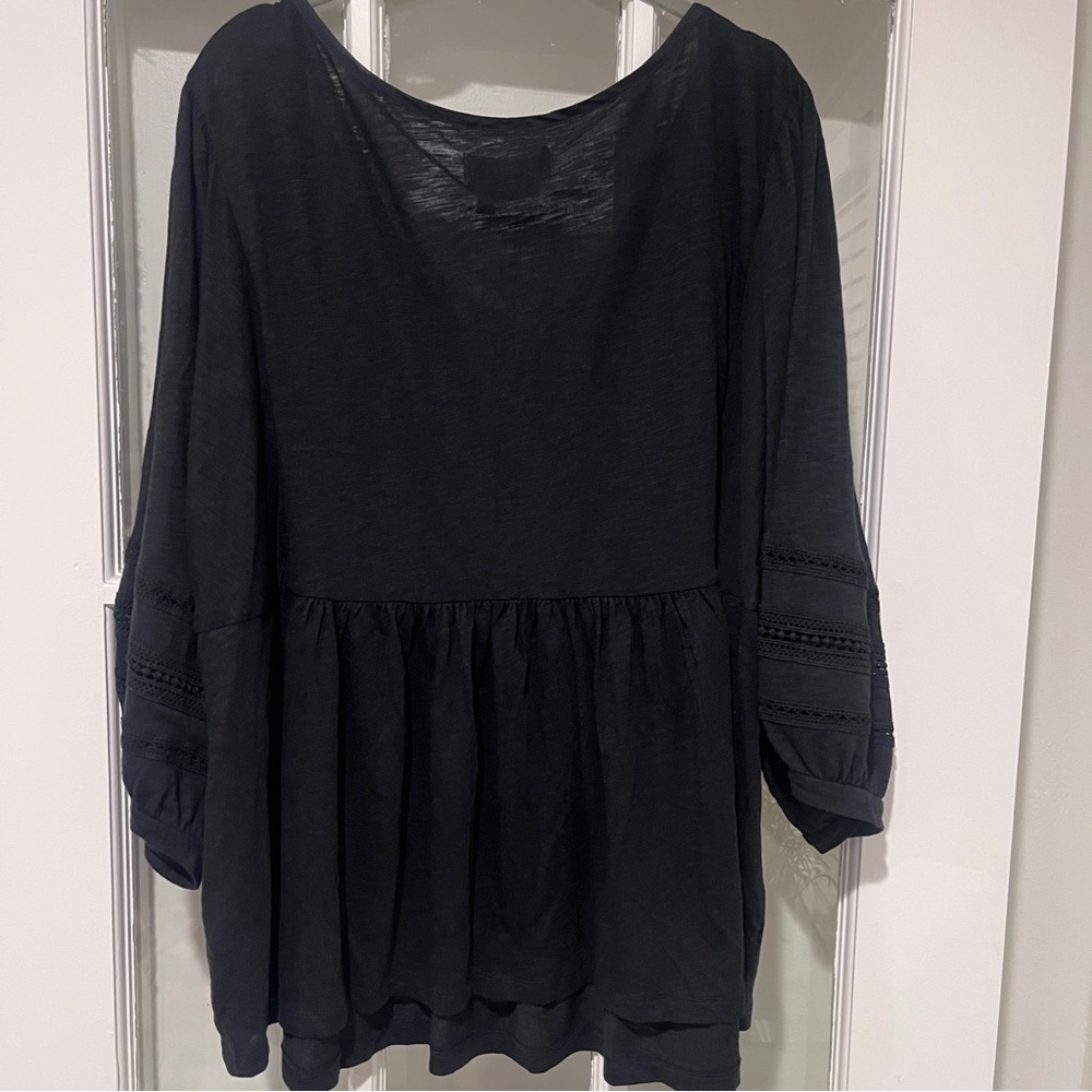 NWT Anthropologie Kaye Pintucked Babydoll Top Black 3/4 Sleeve Plus Size 2X - Picture 7 of 15